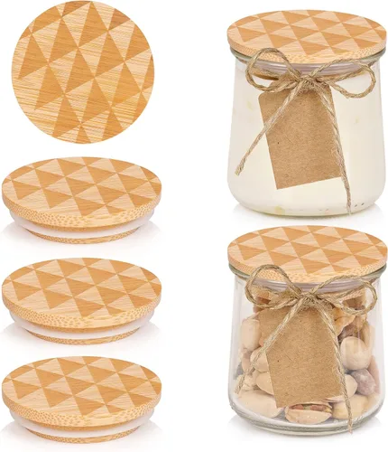 Miniatura 12 de Oui Yogurt - Juego de tapas para tarros de madera con anillos de sellado de silicona, paquete de 8 unidades para almacenamiento de vidrio