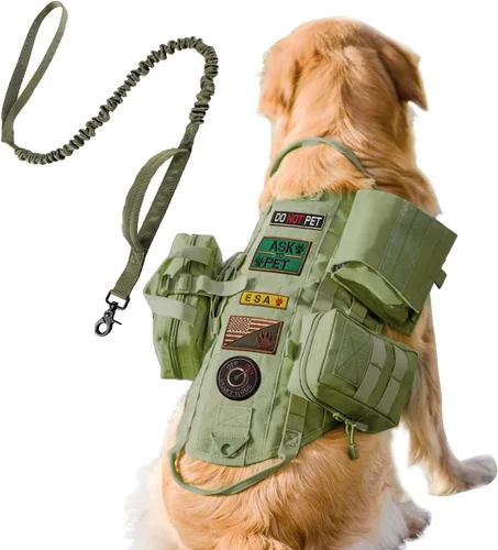 Miniatura 11 de AIWAI Arnés táctico para perro con bolsas, arnés de chaleco para perros grandes y medianos, arnés militar ajustable sin tirones con asa, caminar
