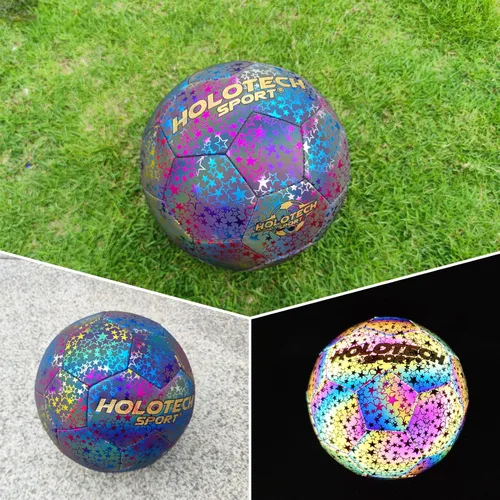 Miniatura 4 de WTOPSBO - Balón de fútbol tamaño 4/5, pelota de fútbol holográfica reflectante brillante, pelotas de fútbol de cuero PU brillante