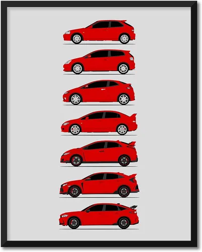 Miniatura 9 de Custom Car Posters Póster hecho a mano compatible con Honda Civic Type-R Generations e impresión de Civic Type R