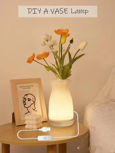 Miniatura 7 de Pedestal de pantalla de luz LED, soporte base de lámpara de madera de haya para acrílico y plexiglás, lámpara de mesa LED de madera para el hogar 3D