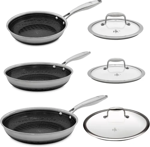 Miniatura 12 de Hell's Kitchen Sartén Híbrida de 11", Acero Inoxidable Tri-Clad y Cerámica Antiadherente Libre de PFAS, sin PFOA, sin PTFE, sin Teflón, Utensilios