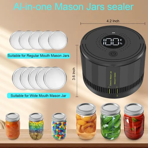 Miniatura 5 de Sellador al Vacío Eléctrico para Frascos Mason, Kit de Sellador al Vacío para Frascos Mason con Parada Automática para Tapas de Boca Ancha y Boca