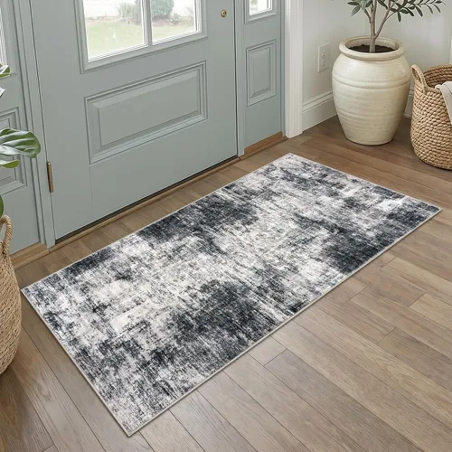 Miniatura 203 de IOHOUZE Alfombra pequeña abstracta de 2 x 3 pies, alfombra de entrada lavable para entrada interior, alfombras con respaldo de goma, alfombra gris