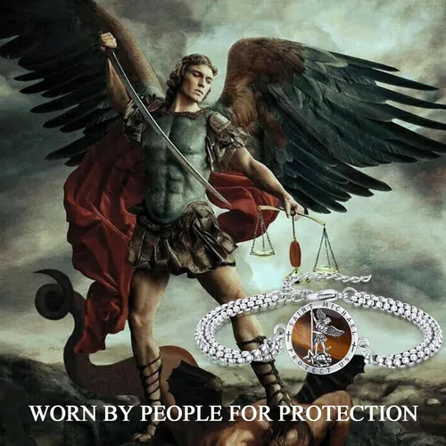 Miniatura 89 de Pulsera unisex de San Miguel/Cristóbal/Benedicto/Jude/José/Guadalupe/Ángel de la Guarda/Santa Muerte Pulsera de plata de ley 925 con cadena de doble