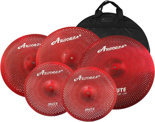 Miniatura 14 de Arborea Paquete de Platillos de Bajo Volumen 8 piezas Negros para Práctica Silenciosa para Set de Tambores 10"/12" Splash/14" HiHats/16" Crash/18