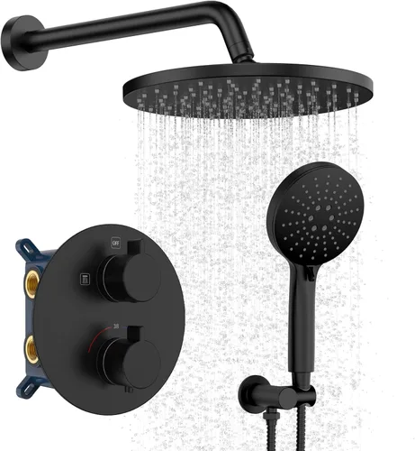 Miniatura 10 de IRIBER - Sistema de ducha de lluvia con cabezal de ducha fijo y de mano de alta presión Níquel cepillado 05