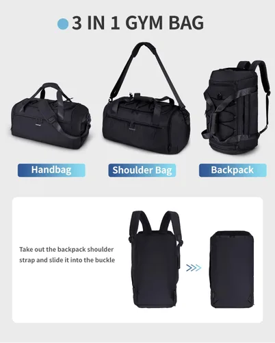 Miniatura 9 de Sportsnew Bolsa de gimnasio para hombres y mujeres con compartimento para zapatos, bolsa de lona para viajes con bolsillo húmedo y compartimento