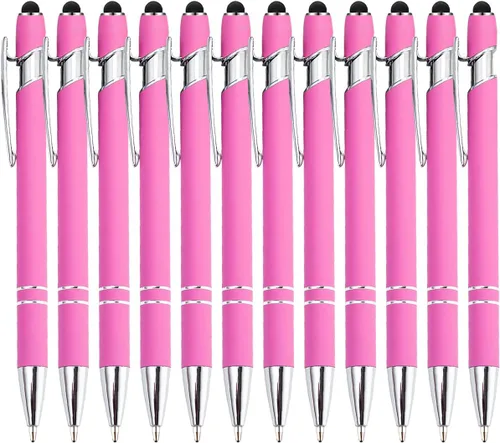 Miniatura 20 de PASISIBICK Bolígrafo negro de 12 piezas con punta de lápiz capacitivo, 2 en 1, elegante bolígrafo de metal para pantalla táctil, tinta negra, punta