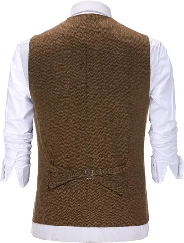 Miniatura 3 de Chaleco clásico de lana Tweed para hombre chaqueta sin mangas chaleco de espiga para esmoquin