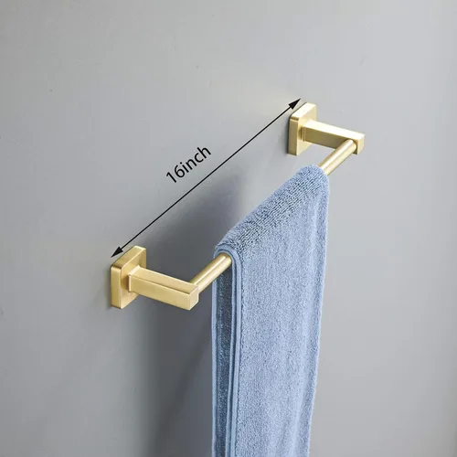 Miniatura 2 de Juego de 4 piezas de accesorios de baño de color dorado cepillado claro, juego de toallero de acero inoxidable montado en la pared, incluye toallero