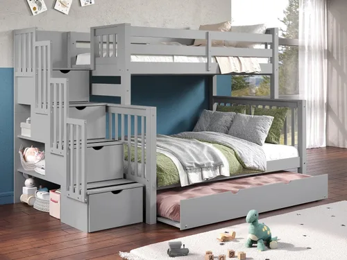 Miniatura 10 de Bedz King BK961-Honey-Trundle-p - Litera con cama nido individual, con 4 cajones en los peldaños Blanco