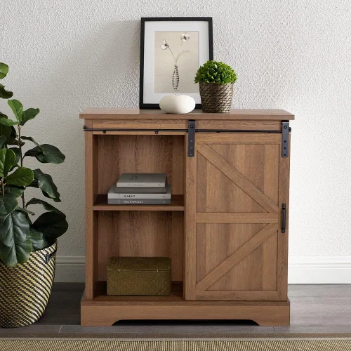 Miniatura 7 de Sophia & William Gabinete de barra de café para cocina, armario de almacenamiento de buffet con puerta corrediza de granero, 31.9 pulgadas de Roble
