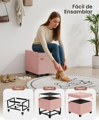 Miniatura 3 de ABHENG Cubo otomano de terciopelo de 17.7 pulgadas con patas, taburete otomano cuadrado de almacenamiento con marco de metal, soporta 770 libras