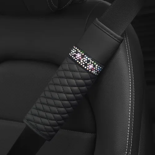 Miniatura 5 de zipelo 2 fundas para cinturón de seguridad de automóvil, almohadillas de cuero transpirable que protegen tu cuello, correas de arnés para una Negro