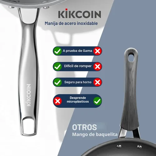 Miniatura 6 de Kikcoin - Juego de sartenes de cerámica antiadherentes - 3 tamaños, sartenes para tortilla para una cocina saludable, 8+9.5+11 pulgadas, con asa