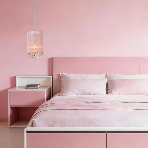 Miniatura 2 de Candelabro pequeño enchufable con 1 luz colgante, lámpara colgante de cristal rosa para dormitorio de niñas