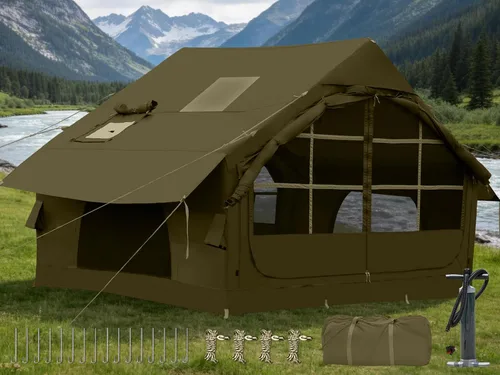 Miniatura 9 de Inflatable Camping Tent,2/4/6/8 Person Glamping Inflatable Tents with Awning, Quick Setup Blow Up Tents with Pump, Waterproof Oxford Inflatable 2-4