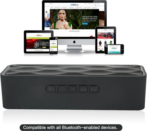 Miniatura 6 de Altavoz Bluetooth inalámbrico con ranura para tarjeta AUX/USB/TF, altavoz estéreo portátil para exteriores con audio HD, graves mejorados, Negro