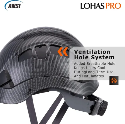 Miniatura 2 de LOHASPRO Cascos Duros de Construcción Casco de Seguridad ANSI Z89.1 Aprobado OSHA Casco Duro, Casco Duro Negro de Fibra de Carbono Ventilado