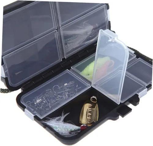 Miniatura 3 de INOOMP Caja de almacenamiento rosa para accesorios de pesca con mosca, caja de aparejos de pesca de plástico, 9 compartimentos