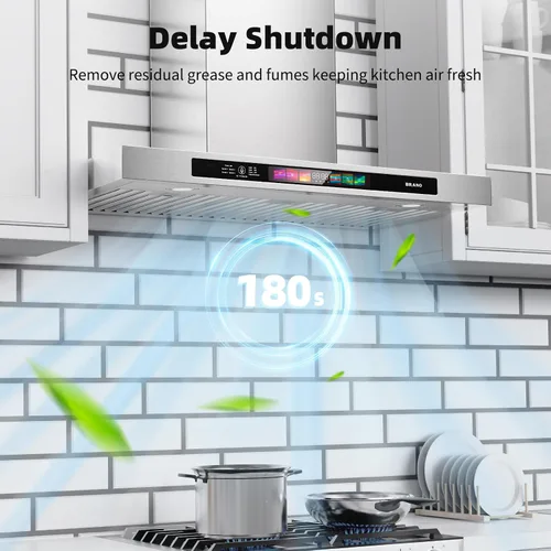 Miniatura 7 de BRANO Campana Extractora de Pared de 30 Pulgadas 900 CFM con Control por Voz/Gesto/Tacto, Campana Extractora de Cocina de Acero Inoxidable