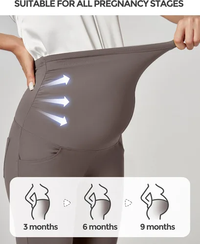 Miniatura 5 de Ewedoos Pantalones de maternidad pantalones de trabajo laterales fruncidos con bolsillos sobre el vientre, pantalones de vestir de embarazo