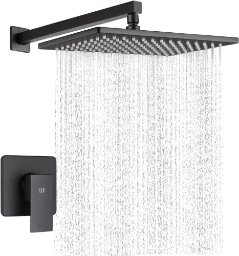 Miniatura 12 de Conjunto de llave de regadera color negro mate, sistema de regadera de lluvia para baño con cabezal de regadera de metal de acero inoxidable, kit