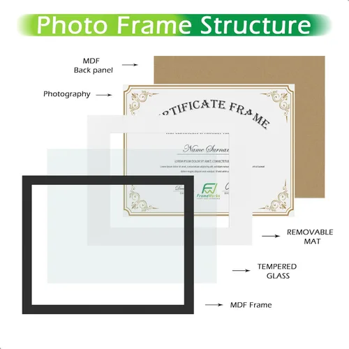 Miniatura 4 de FrameWorks - Paquete de 2 - Marcos clásicos de madera para documentos y diplomas de 8.5 x 11 pulgadas con vidrio templado - Negro