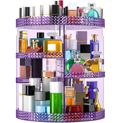 Miniatura 12 de Organizador de maquillaje giratorio grande de 360 grados para mostrador, organizadores de maquillaje acrílico azul, organizador de perfumes
