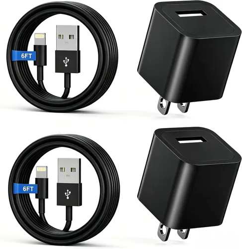 iPhone Charger,[MFi Certified] 2Pack 6FT Lightning Cable Data Sync Charging Cords With 2Pack USB Wall Charger Travel Plug Adapter Compatible with