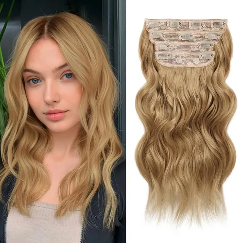 Miniatura 20 de NAYOO 4 piezas Extensiones de cabello con pinza, ondas largas y rizadas, sintéticas, gruesas, con fibra de doble trama, para mujeres, color cobre