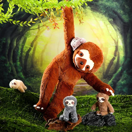 Miniatura 5 de Kasyat Juego de 5 juguetes de peluche de perezoso de 13 pulgadas con 4 lindos peluches de bebé en vientre con cremallera para niños, regalos