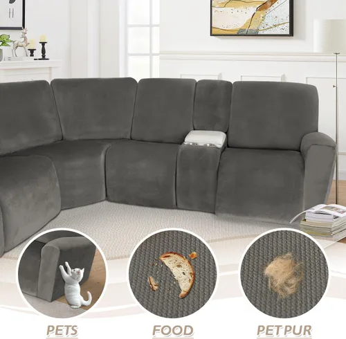 Miniatura 7 de Arfntevss Fundas para sofá reclinable seccional, de terciopelo, lavable, para sofá reclinable, elástica, suave, gruesa, en forma de L, juego