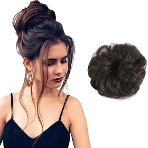 Miniatura 14 de Extensiones de cabello desordenado, coleta, peinado recogido, Moño, Mezcla de blanqueador negro y café.