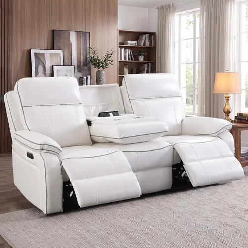Miniatura 11 de Sofá Reclinable Eléctrico con Mesa Plegable, Sofá Reclinable Eléctrico de Cuero Transpirable, Sofá Reclinable Loveseat Eléctrico con Gris