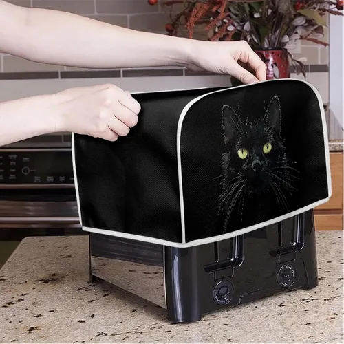 Miniatura 3 de Cubierta para tostadora de gato negro 3D, ranura ancha, bonita funda para electrodomésticos de cocina de gatito, arte de animales estéticos