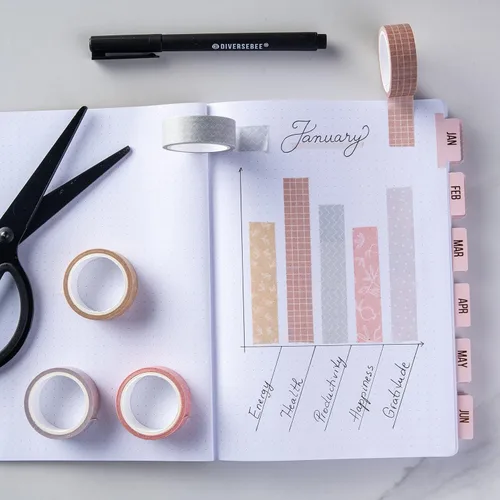 Miniatura 2 de DIVERSEBEE Juego de cinta washi pastel, 5 rollos de cinta decorativa para álbum de recortes, cinta de manualidades, suministros de diario de viñetas