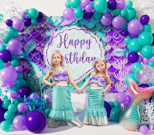 Miniatura 6 de Decoraciones de cumpleaños de sirena: 242 piezas de suministros para fiesta de Girs y juego de vajilla desechable (25 invitados), incluye platos