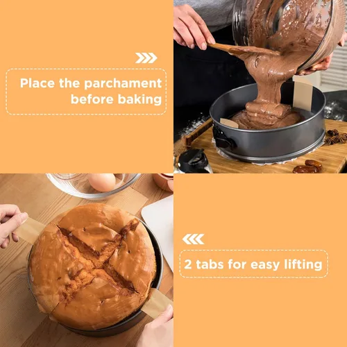 Miniatura 5 de 100 piezas de papel pergamino para hornear, revestimiento redondo de 6 pulgadas para moldes para pasteles con pestaña de elevación, pergamino Sin