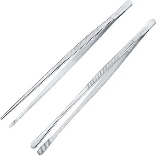 Miniatura 12 de MSY BIGSUNNY Juego de 2 pinzas de cocina finas pinzas de acero inoxidable de 12 pulgadas, pinzas para alimentos, puntas dentadas de precisión