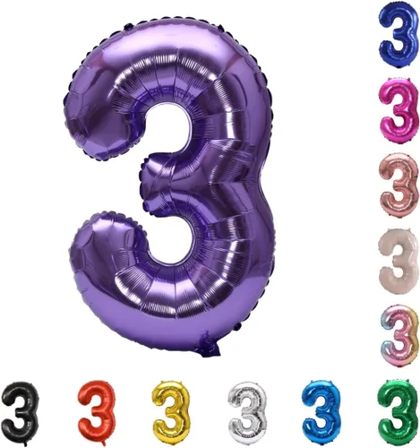Miniatura 75 de YPSelected Globo grande de 32 pulgadas de helio con números 0-9 de papel de aluminio azul para cumpleaños, bodas y fiestas (Azul, 3)