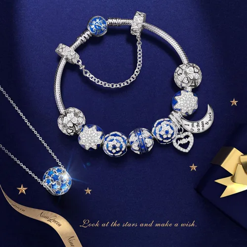 Miniatura 2 de NinaQueen "Starry Night" cuenta de plata esterlina 925 estrellas azules, aleación, CSG05316BB