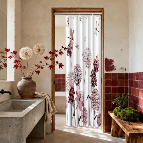 Miniatura 33 de Cortina de ducha floral para primavera y verano, flores silvestres, flores y mariposas, decoración de baño, tela impermeable con ganchos, 70