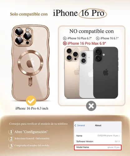 Miniatura 2 de GVIEWIN Funda para iPhone 16 Pro Compatible con MagSafe, Mejorada [Protección Completa de la Cámara][Marco de Ondas Lindo][Protección de Grado