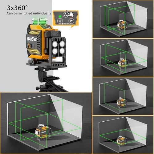 Miniatura 2 de Nivel láser 360 autonivelante, 3 x 360° de brillo ajustable, herramienta niveladora láser, recargable en 3D, láser de línea cruzada verde