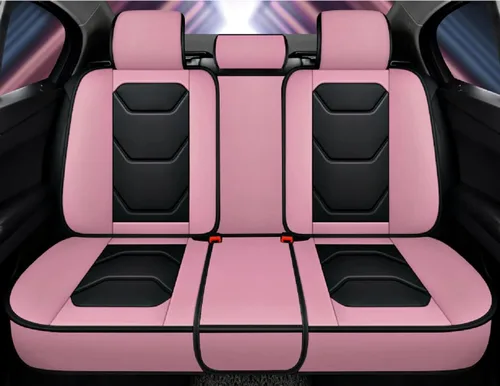 Miniatura 4 de Juego completo de fundas de asiento de coche de piel sintética de lujo para 5 asientos, ajuste universal (BK-rosa)