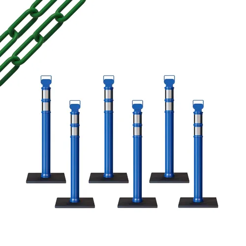 Miniatura 77 de Trafford Industrial - Paquete de 6 postes de delineador de 45 pulgadas, collares reflectantes de 3 pulgadas, base de goma de 10 libras