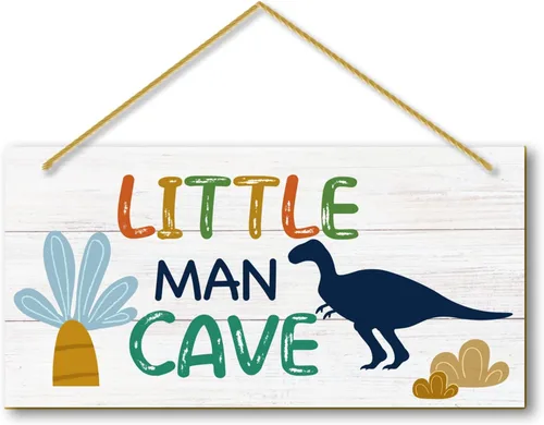Little Man Cave, Decoración de Habitación de Dinosaurio para Niños, Letrero de Puerta de Madera para Habitación Dino, Decoraciones de Pared para