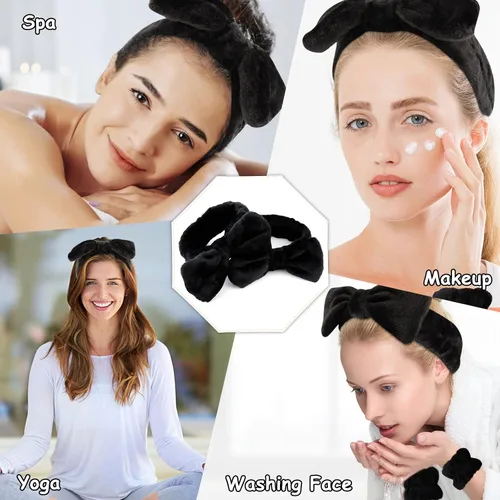 Miniatura 3 de Casoty Juego de 6 diademas de microfibra negra suave de forro polar coral, buena elasticidad, amplia aplicación para maquillaje, yoga, lectura